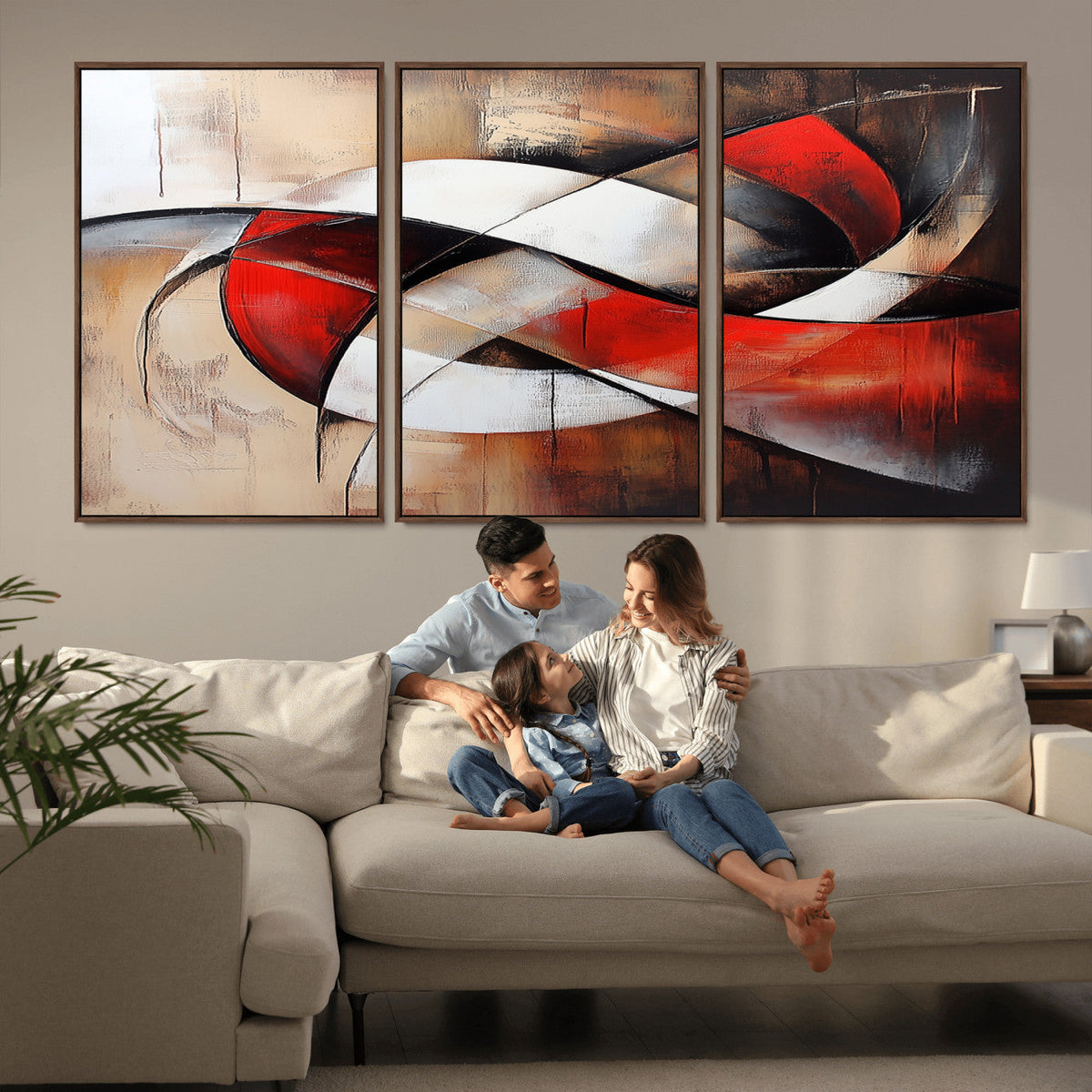 Abstract Wall Art - Modern Red and White Canvas Wall Art