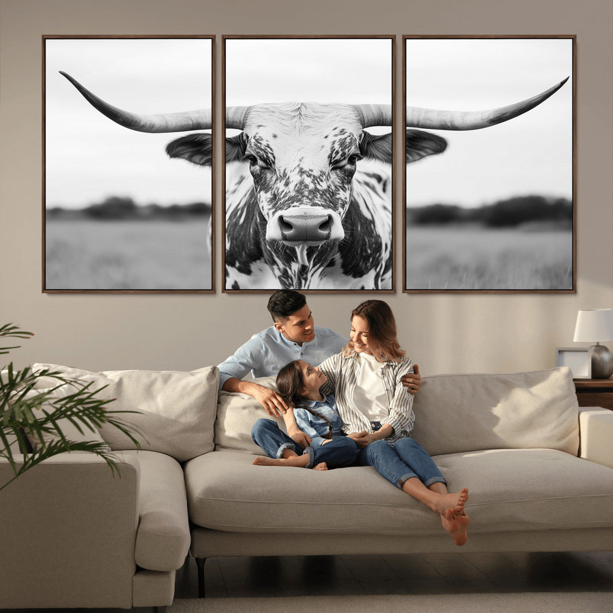 Highland Cow Wall Art Canvas Print – Black and White Western
