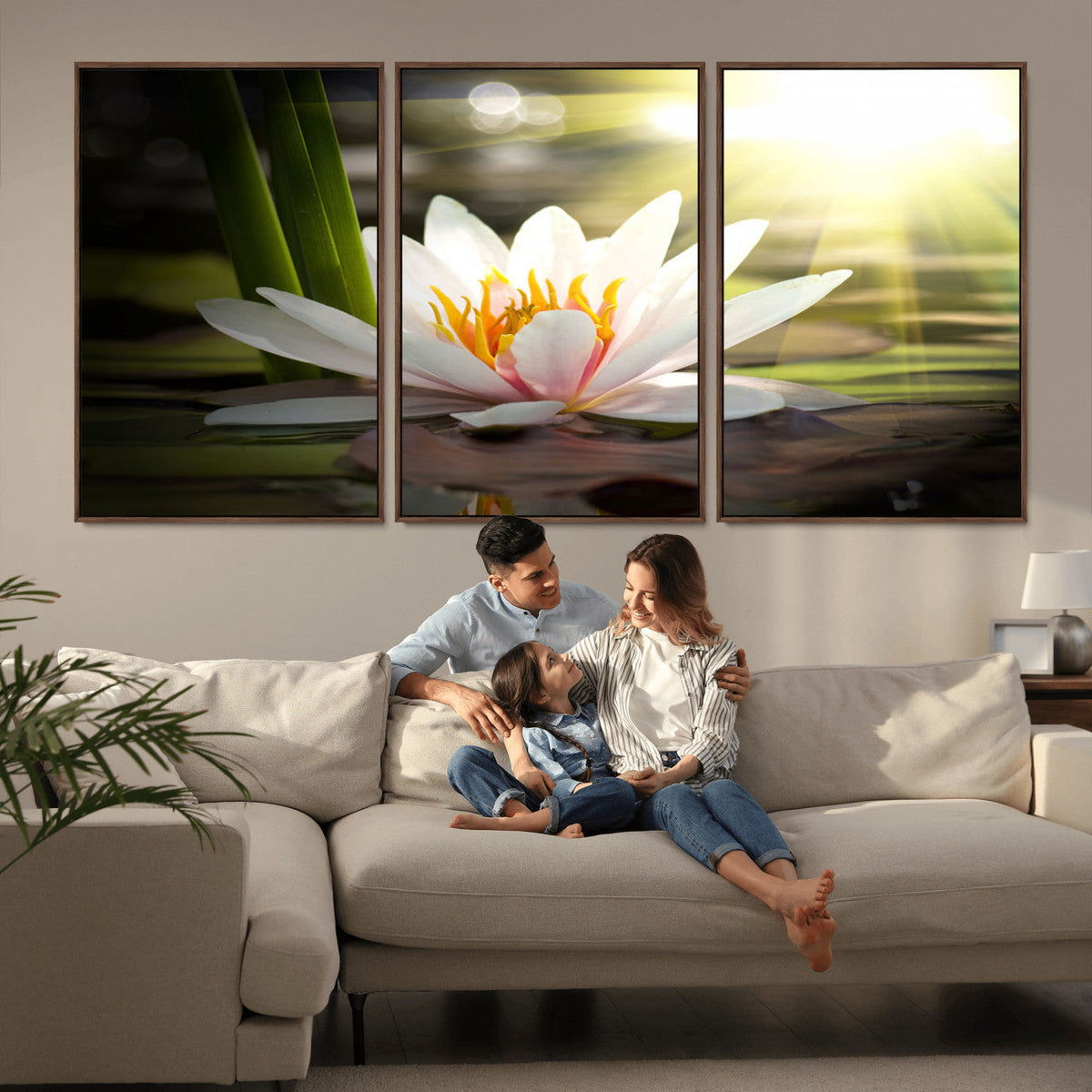 Lotus Flower Wall Art Canvas Print, Water Lily Large Wall