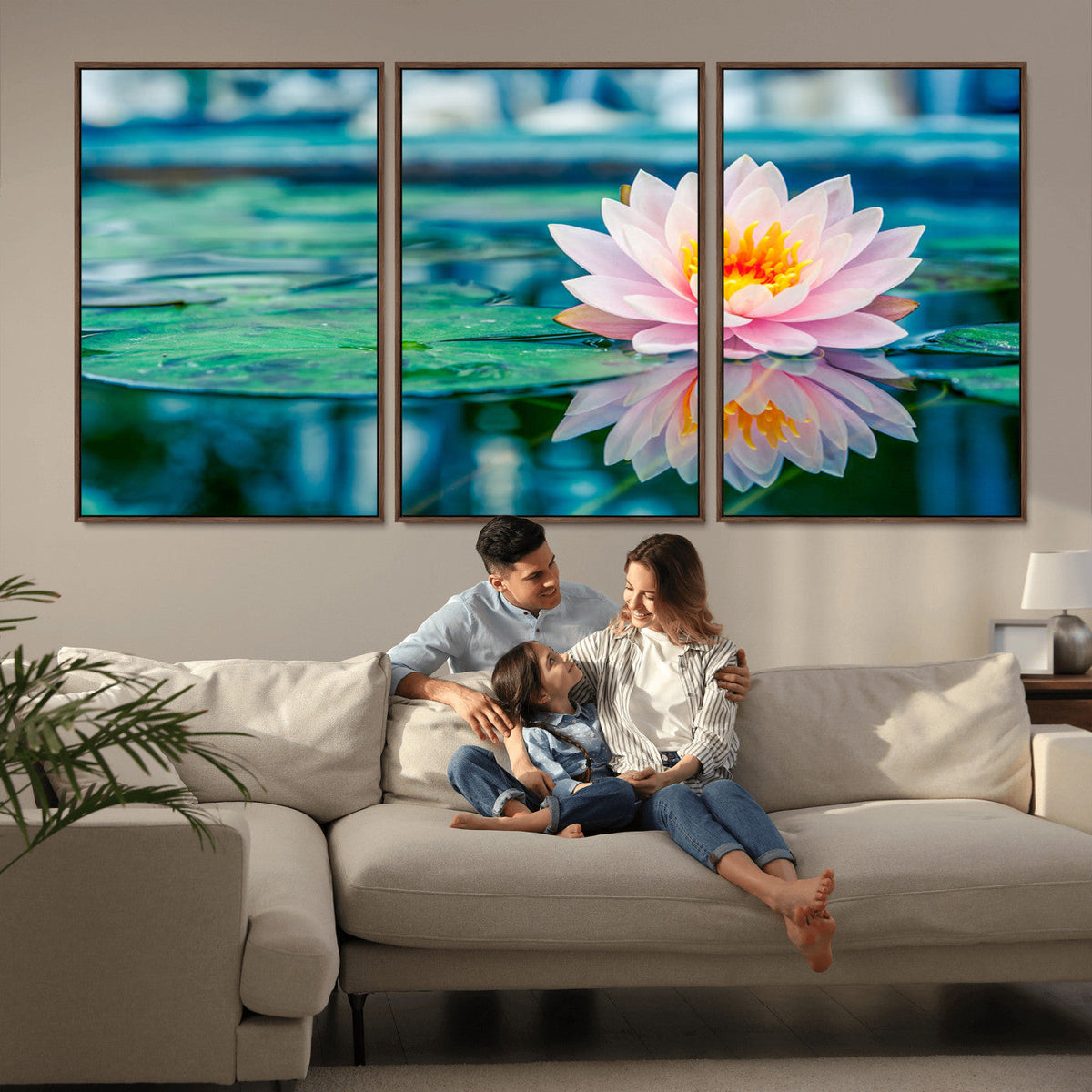 Lotus Flower Wall Art Canvas Print, Water Lily Large Wall