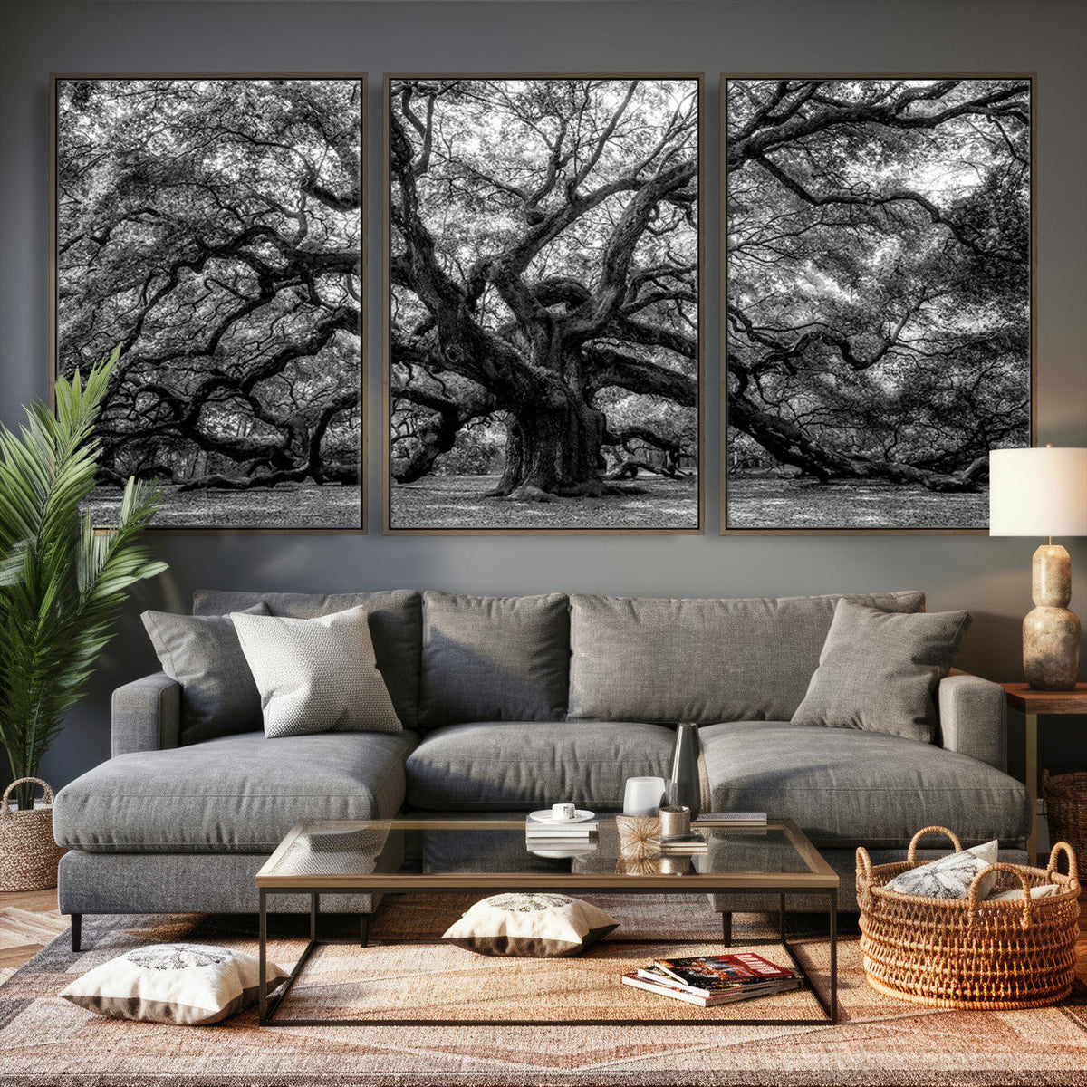 Black and White Old Angel Oak Tree Wall Art Canvas Print
