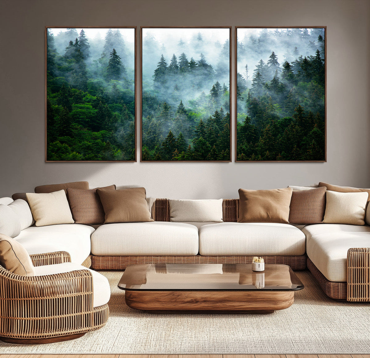 Misty Forest Wall Art Canvas Print – Framed Foggy Mountain