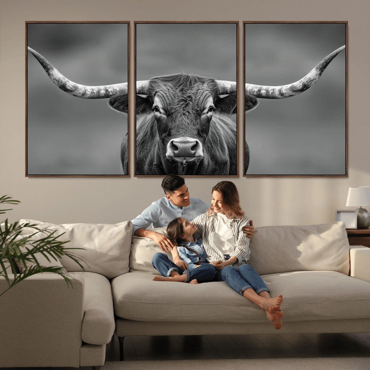 Texas Longhorn Wall Art Canvas Print – Framed Western Bull
