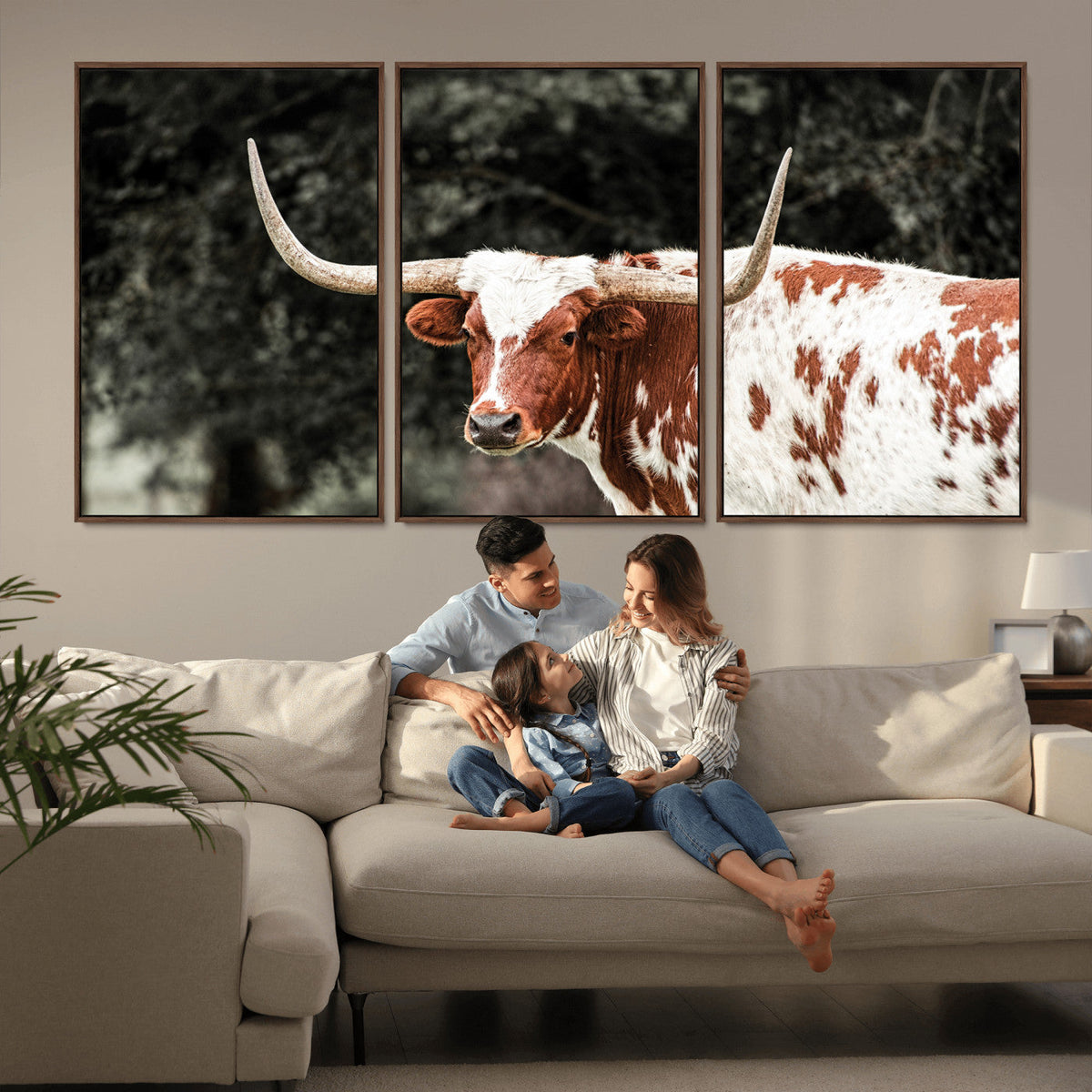 Texas Longhorn Wall Art Canvas Print – Framed Spotted Bull