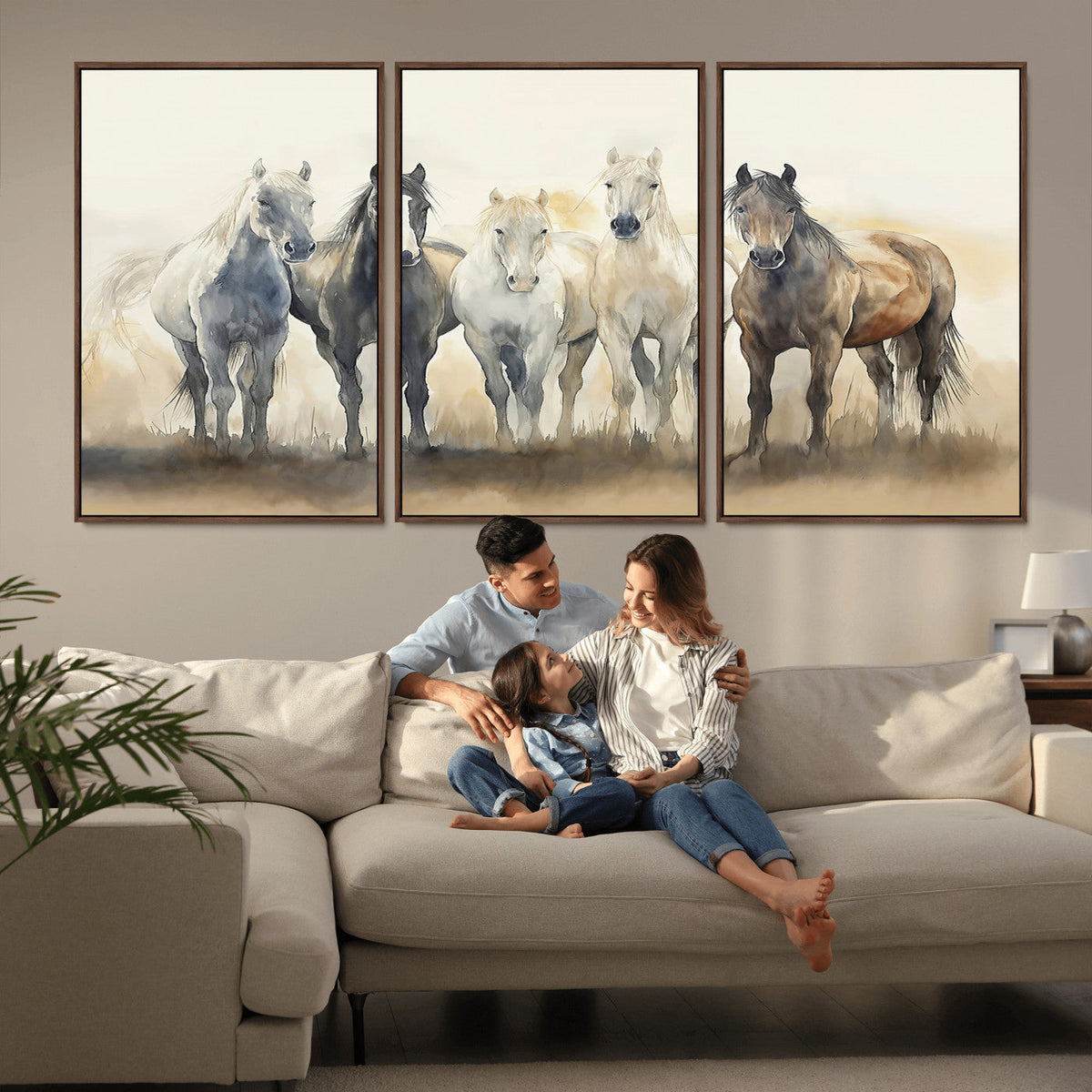 Wild Horses Wall Art Canvas Print, Framed Running Horses Art
