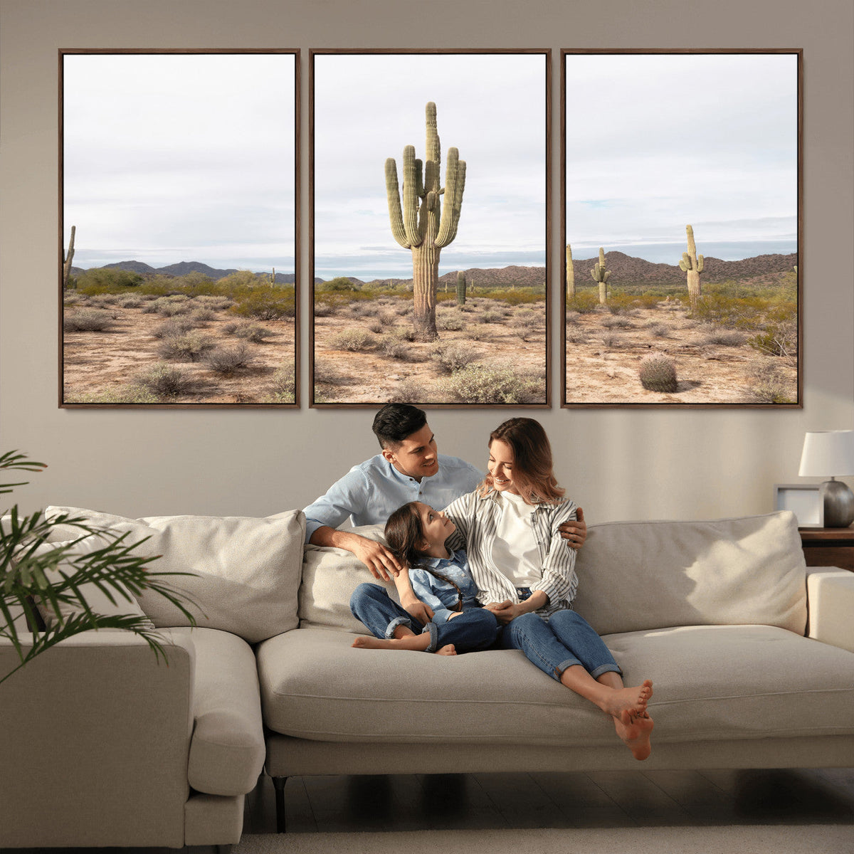 Saguaro Cactus Wall Art – Framed Desert Canvas Artwork,