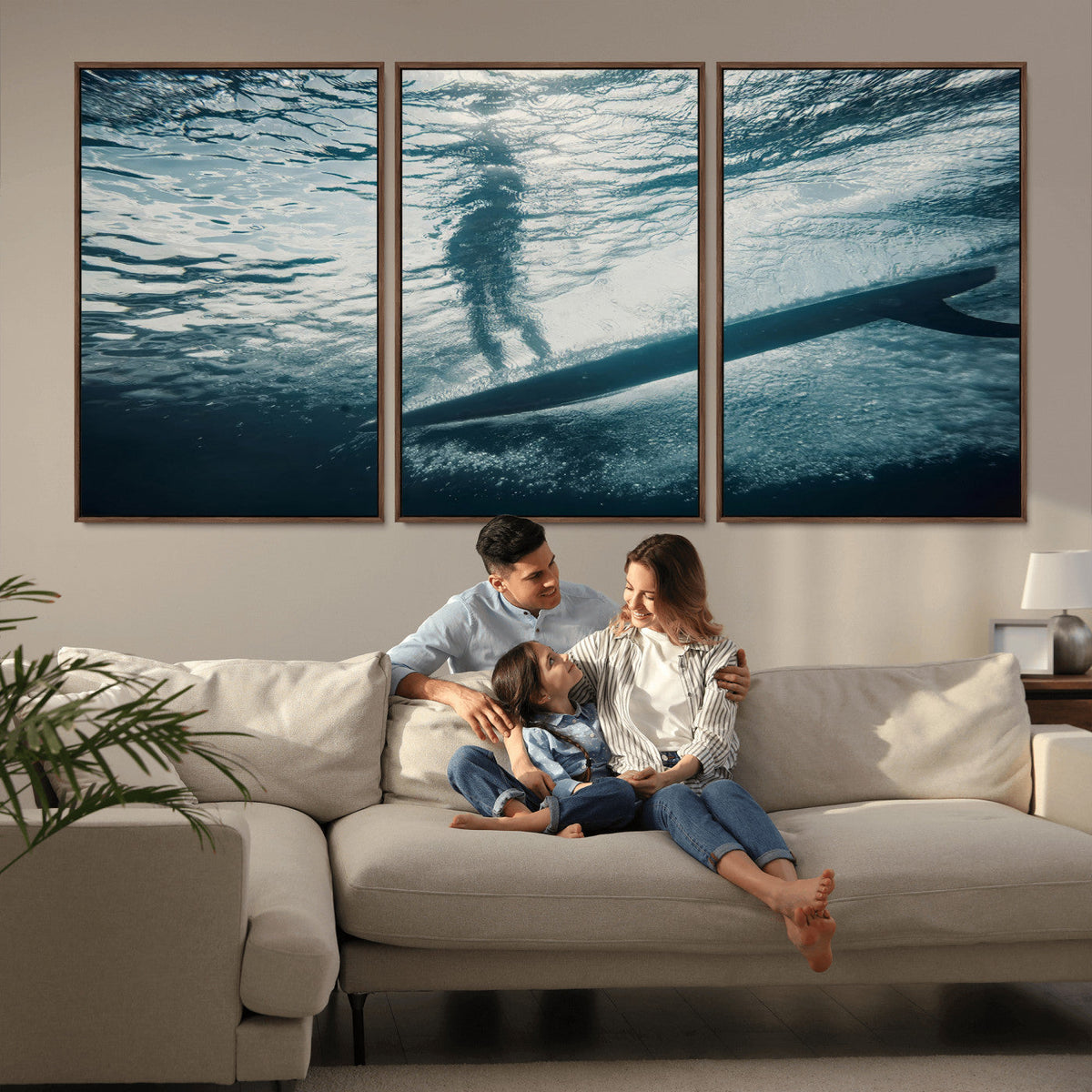 Underwater Surf Wall Art – Framed Ocean Wave Canvas Artwork,