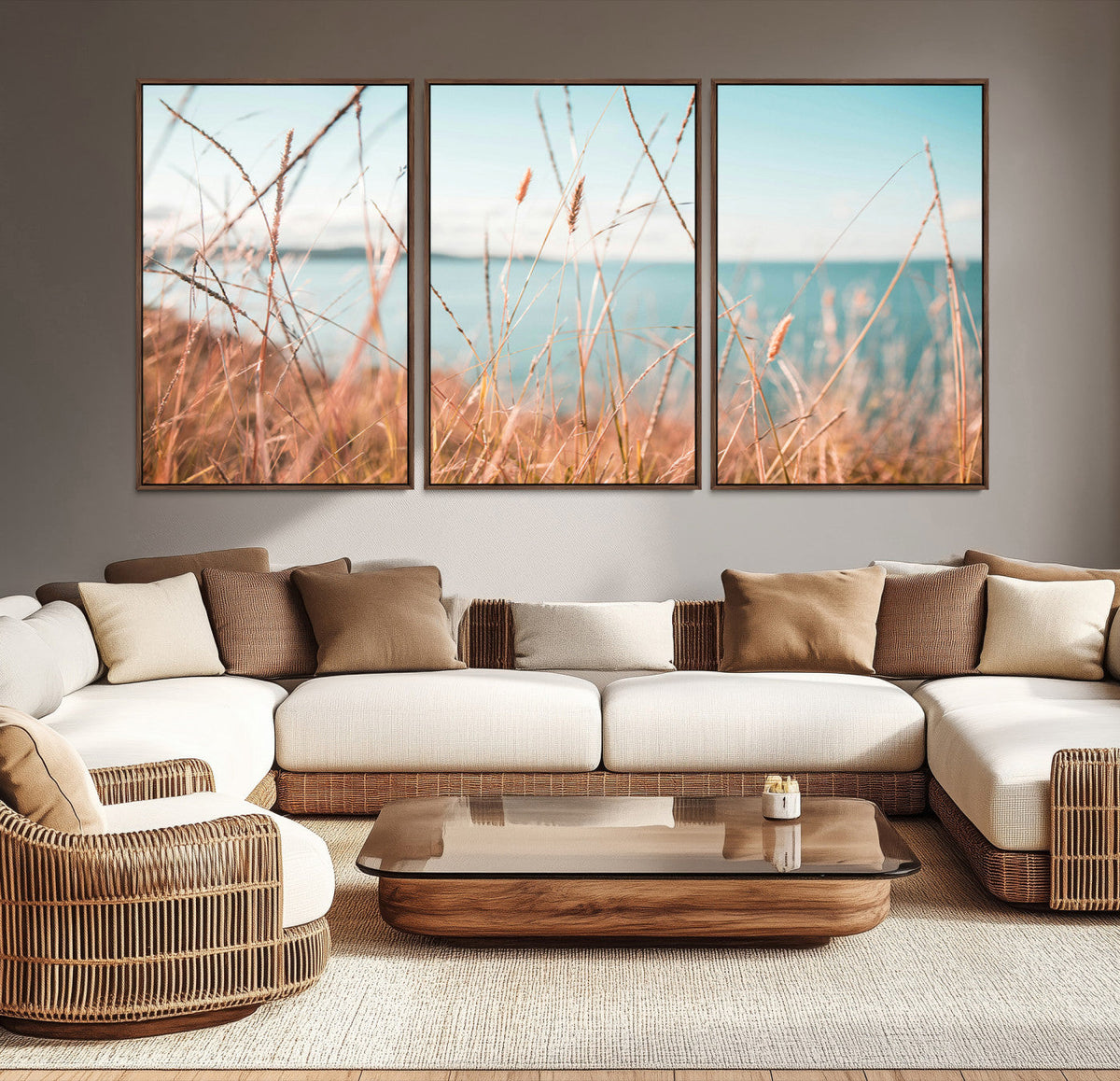 Coastal Grass Landscape Wall Art Canvas Print – Golden