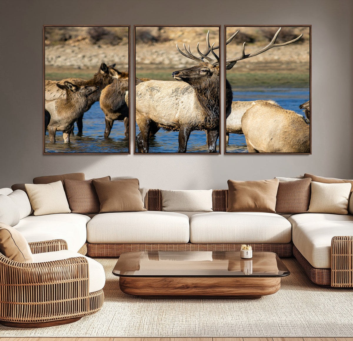 Wild Elk Wall Art Canvas Print – Framed Neutral Wildlife
