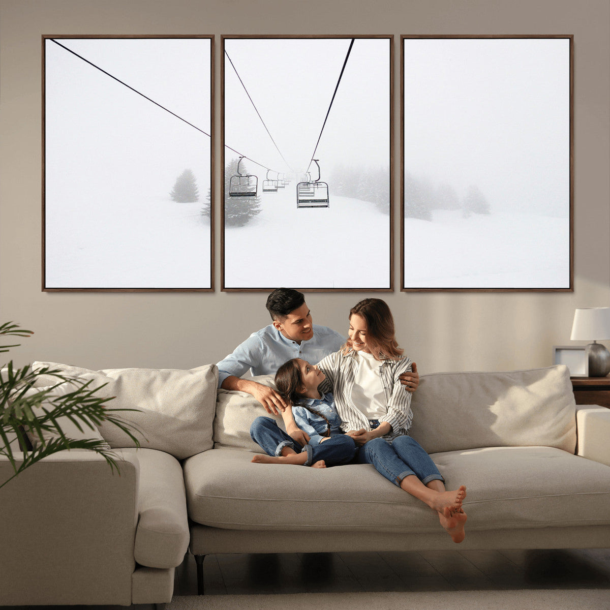Ski Lift Wall Art Canvas Print – Snowy Alpine Landscape