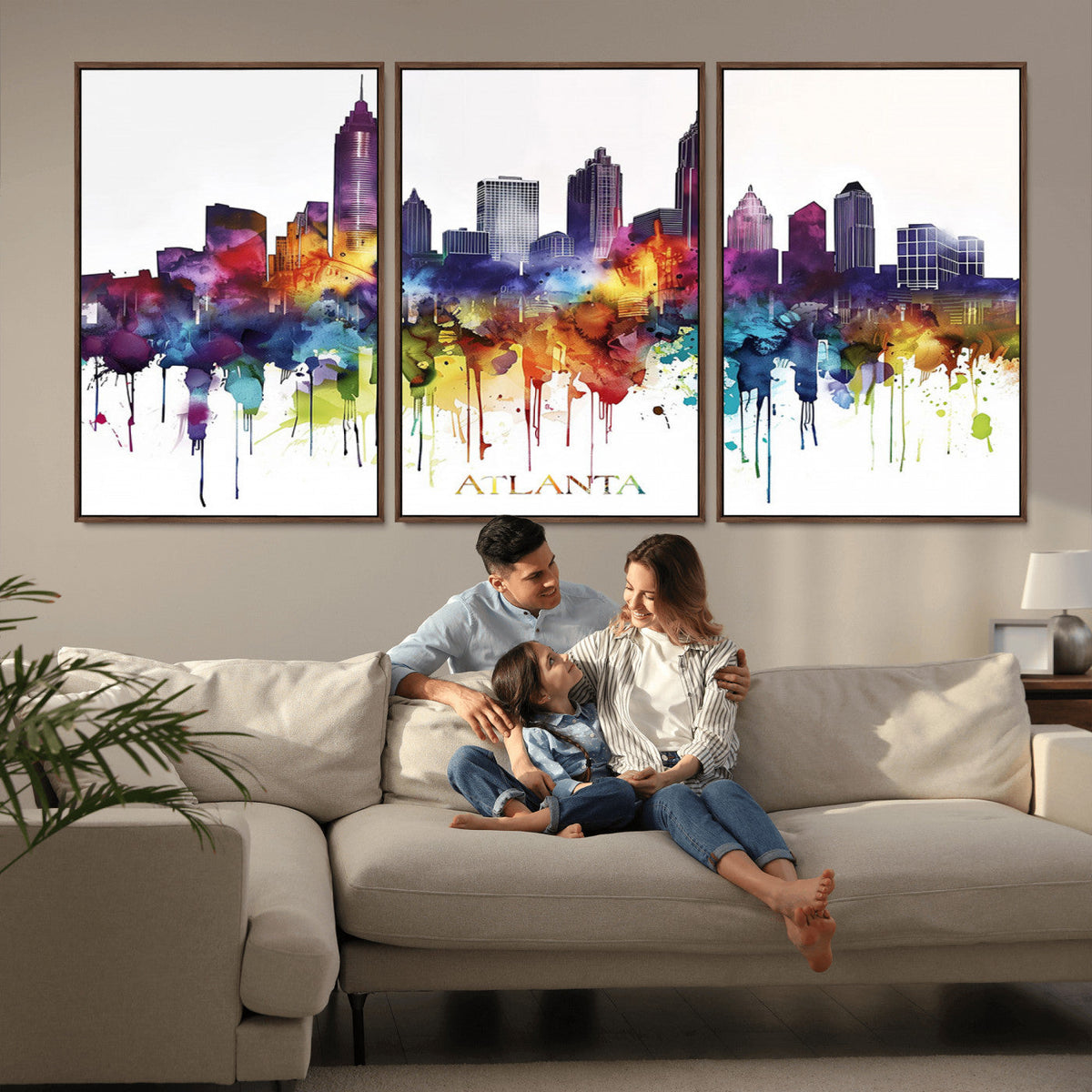 Atlanta Skyline Wall Art Canvas Print – Framed Colorful