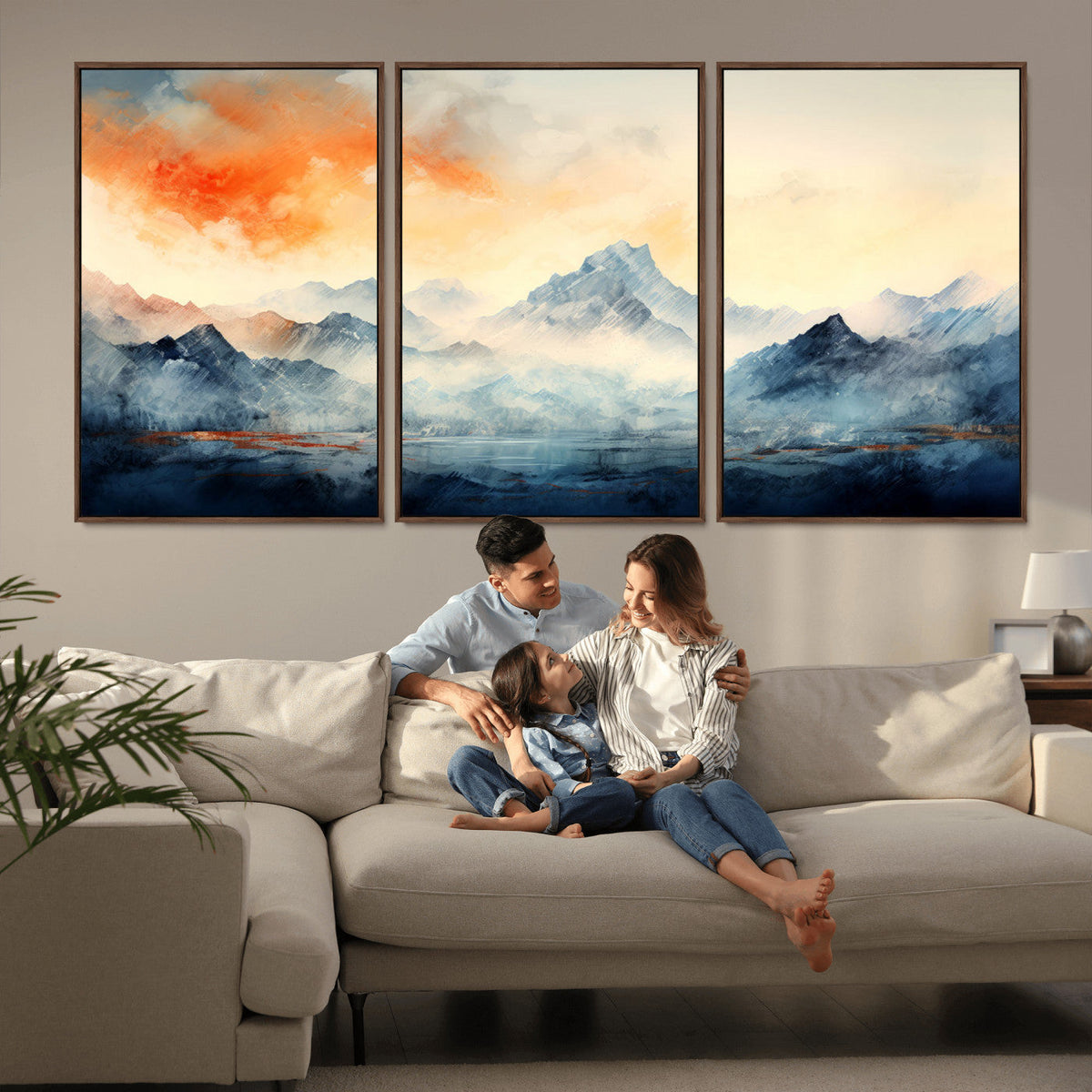 Warm Clouds Abstract Mountain Wall Art Canvas Print