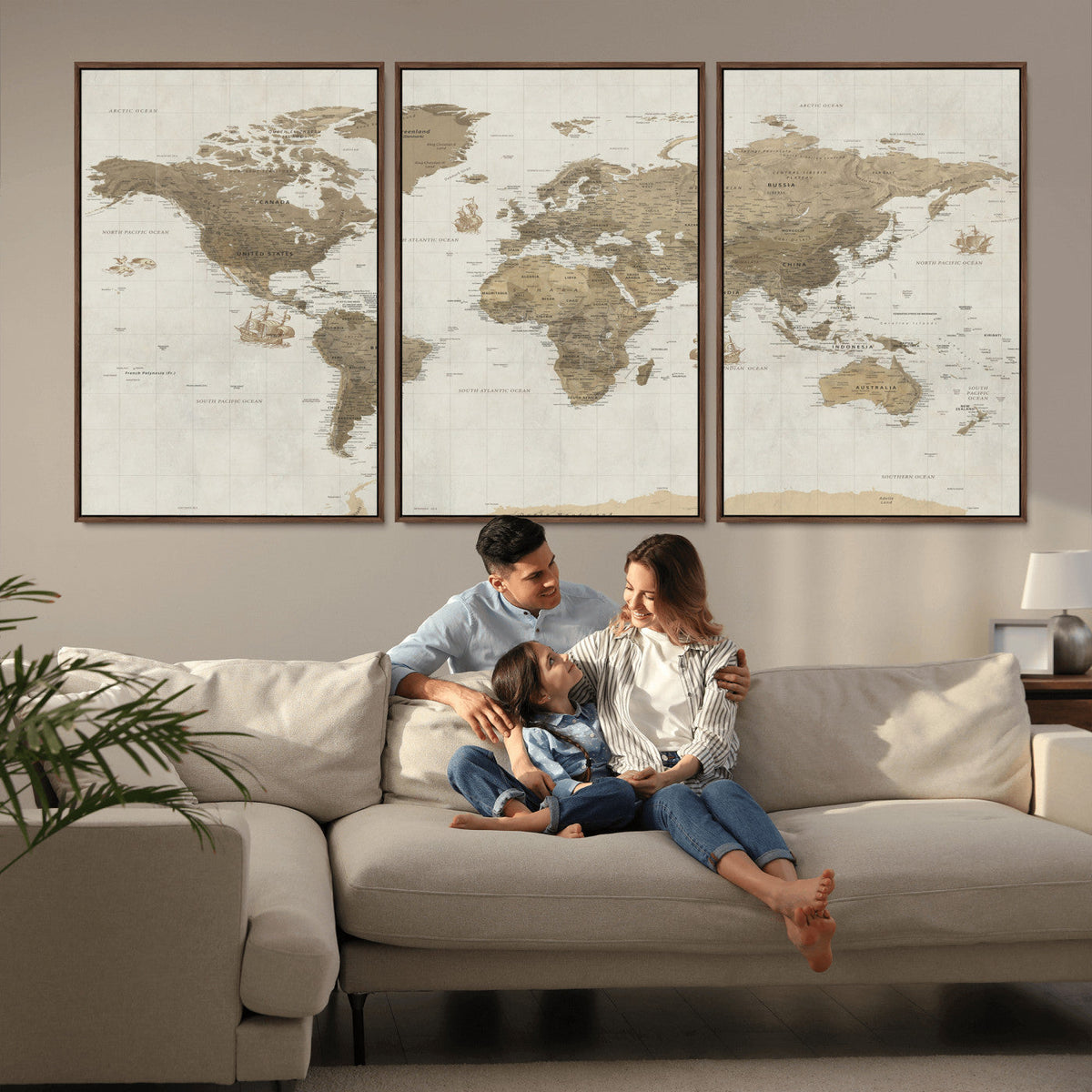 Detailed World Map Wall Art Canvas Print