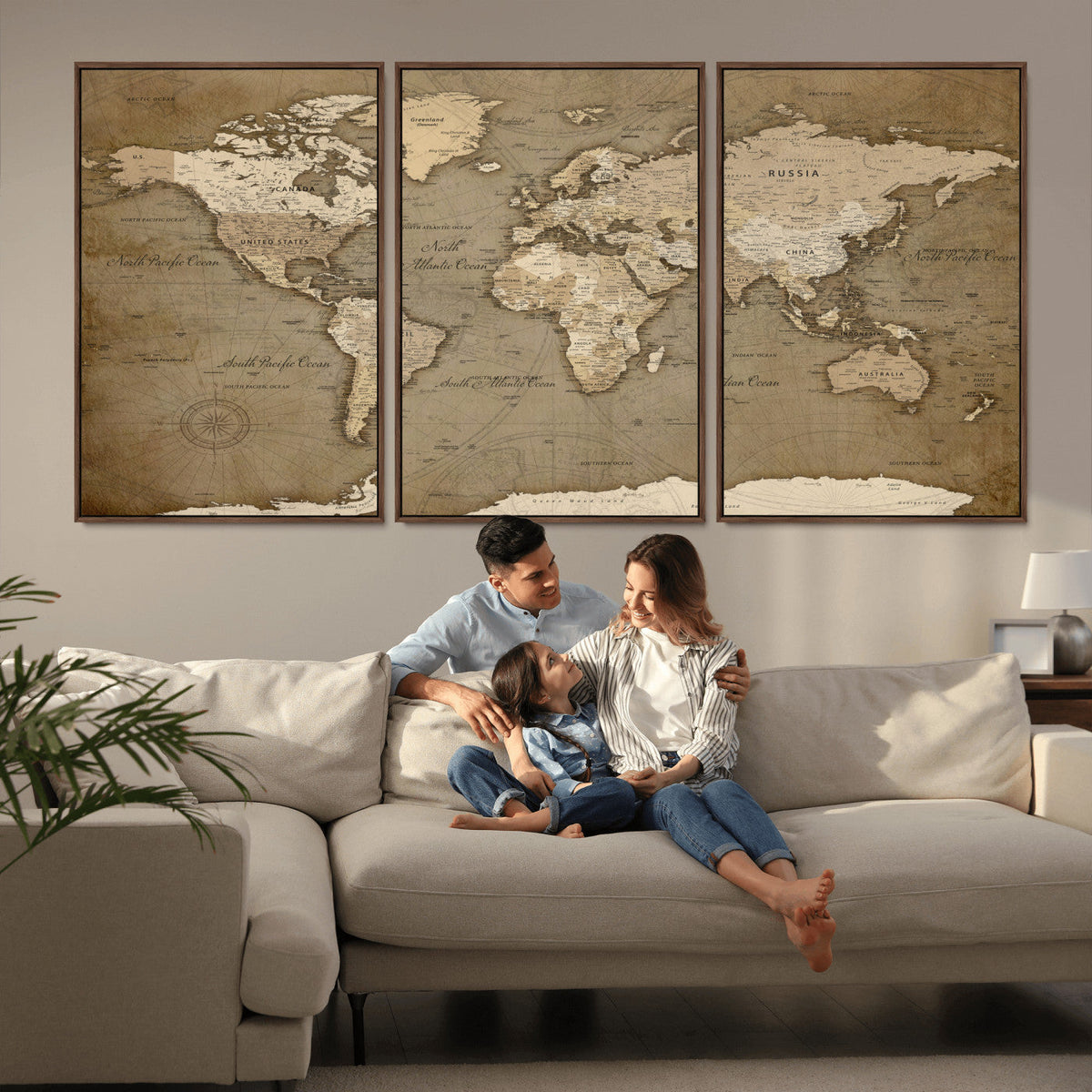 World Map Wall Art Canvas Print, Framed Map Art Picture