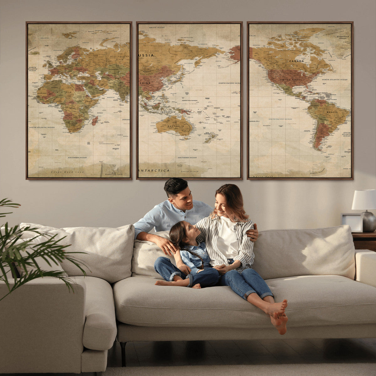 Vintage Detailed World Map Wall Art Canvas Print – Antique