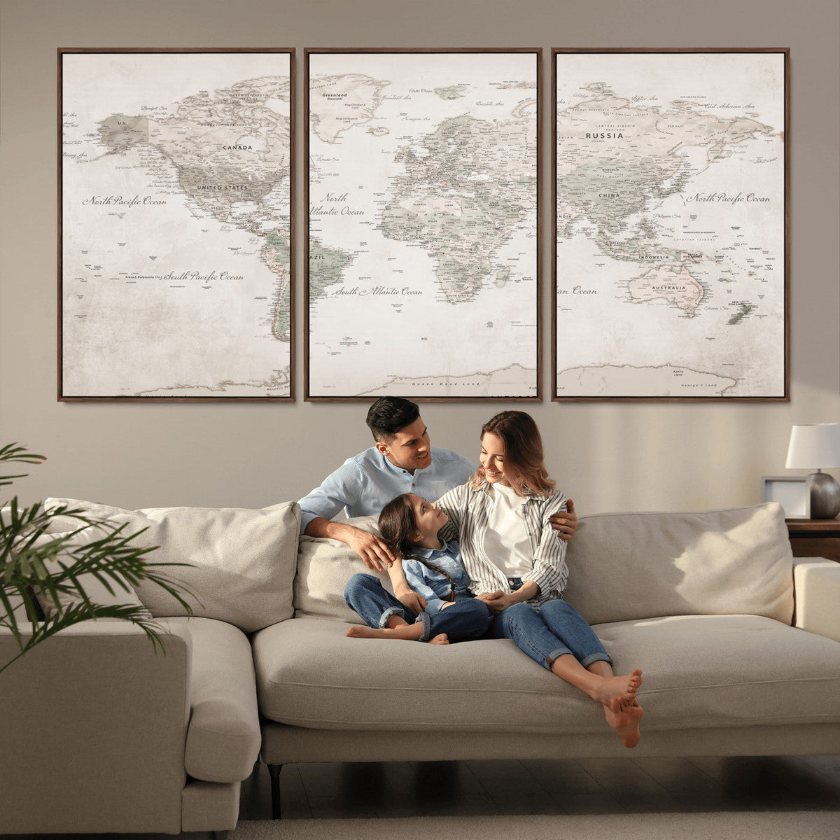 Antique Style World Map Canvas Print - Vintage Detailed