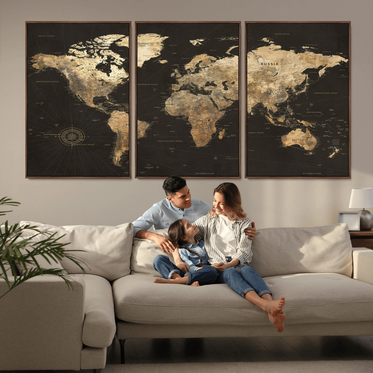 Framed World Map with Pin Canvas Print – Detailed World Map