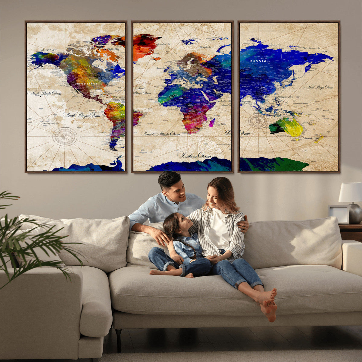Watercolor World Map Canvas Print – Framed Wall Art for