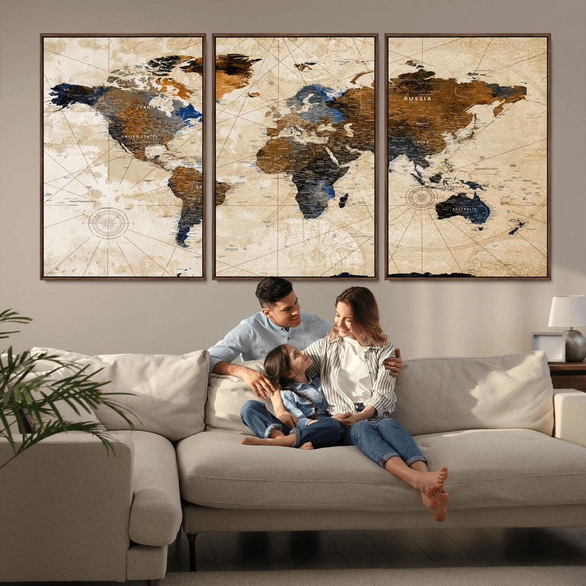 World Map Canvas Print – Framed Travel Map Wall Art for