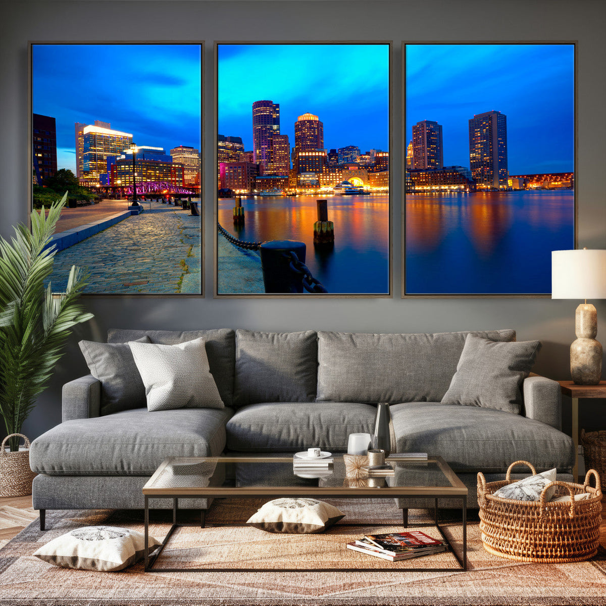 Boston Wall Art Canvas Print, Boston City Downtown Night