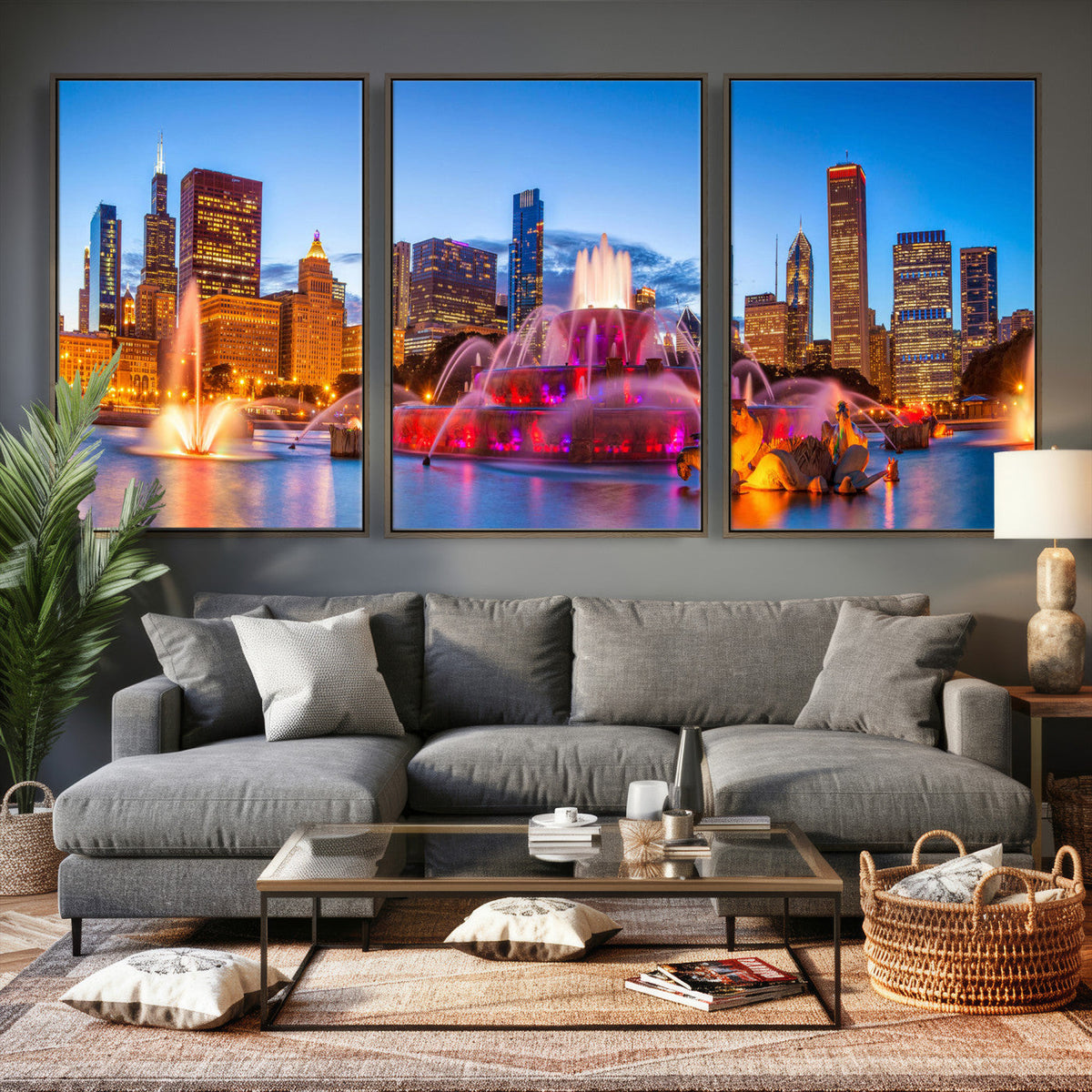 Chicago Wall Art Canvas Print, Chicago City Downtown Night