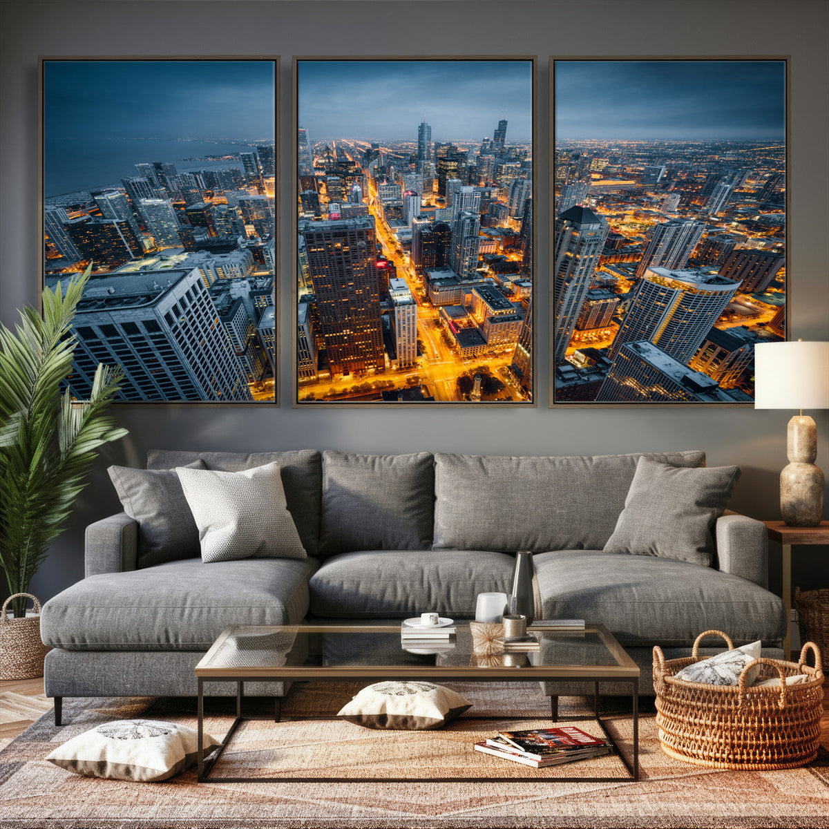 Chicago Wall Art Canvas Print - Chicago City Downtown Night