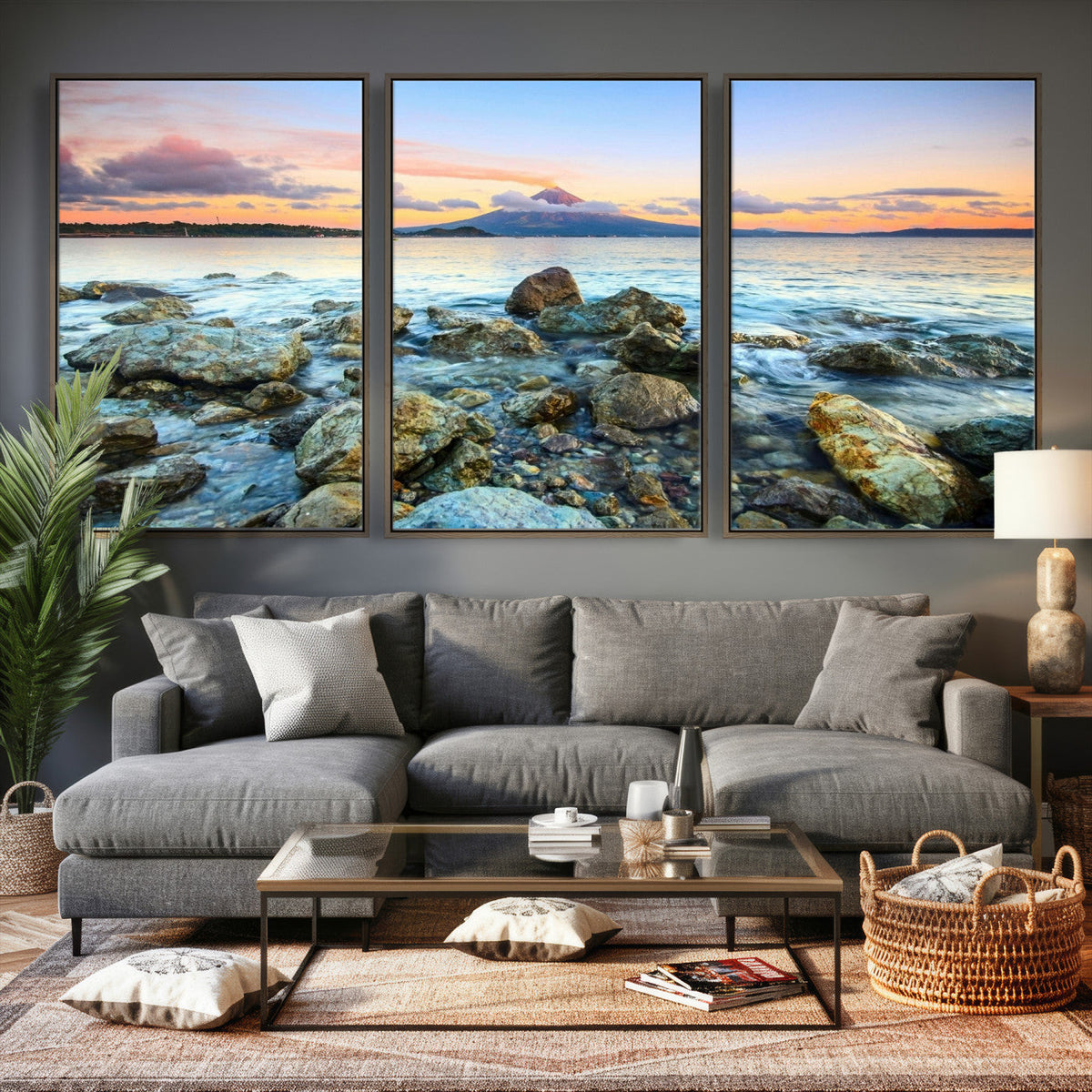 Mayon Volcano Seascape Wall Art Canvas Print, Tropical Ocean