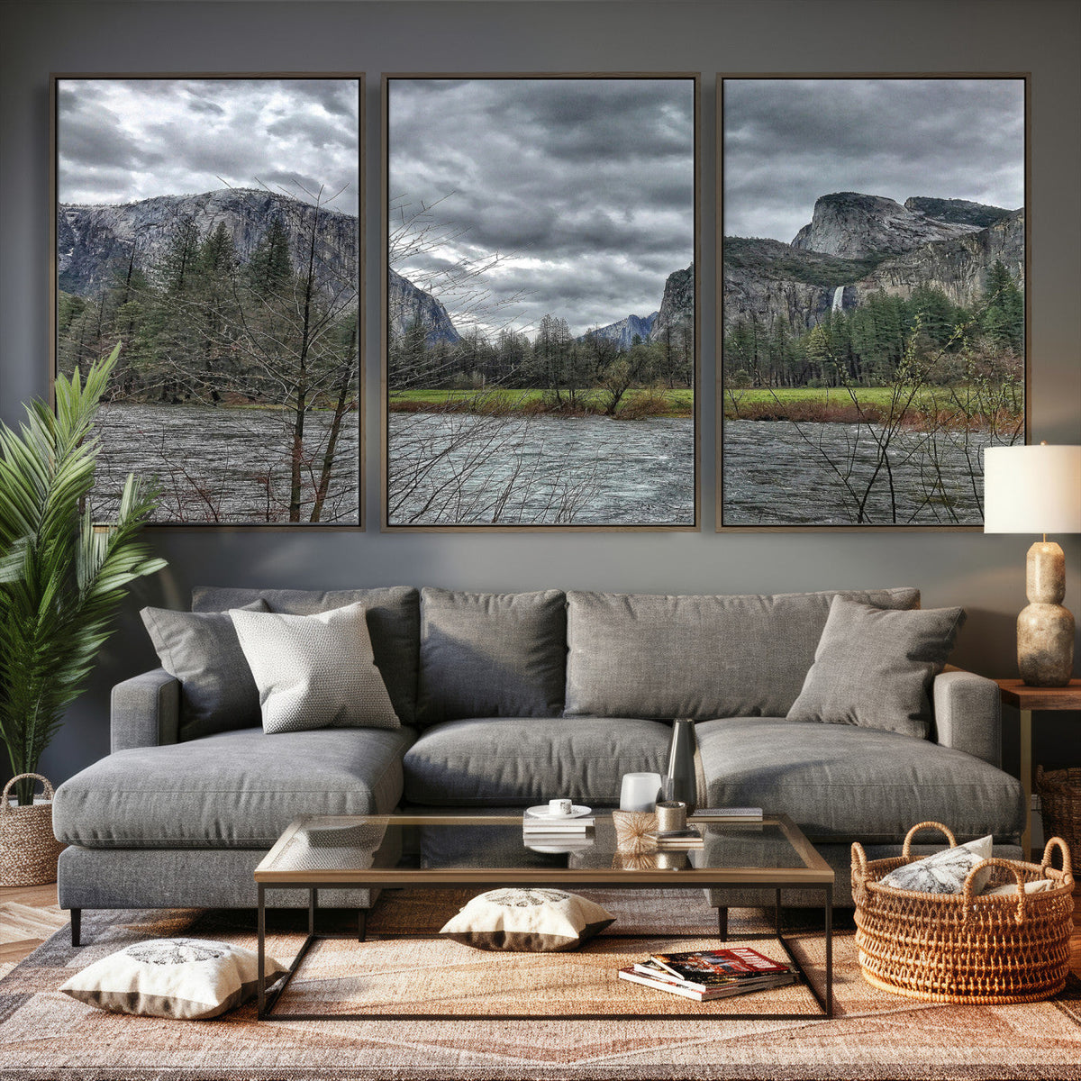 Yosemite Valley River Wall Art Canvas Print, Granite Cliffs
