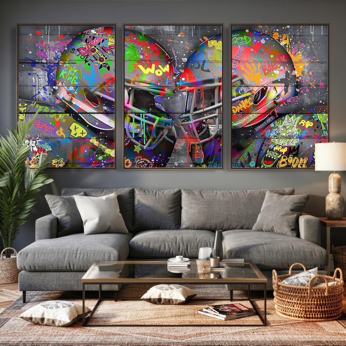 Graffiti Football Helmets Wall Art Canvas Print, Urban