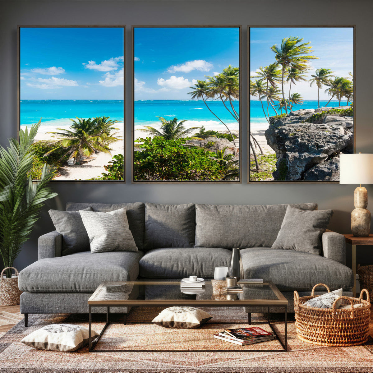 Tropical Beach Wall Art Canvas Print, Palm Tree Ocean
