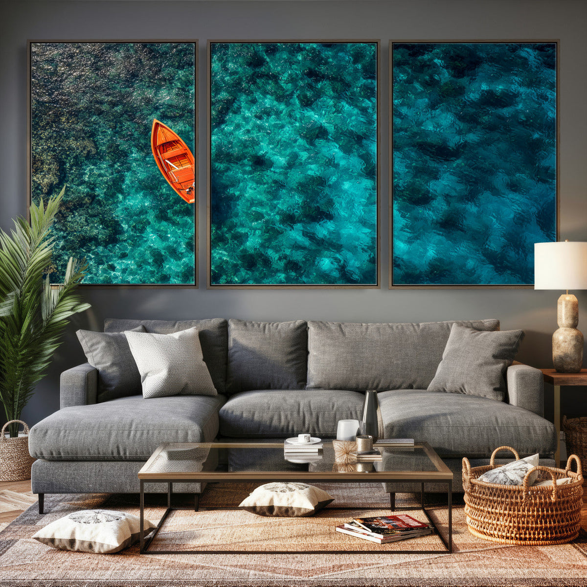 Turquoise Ocean Boat Wall Art Canvas Print