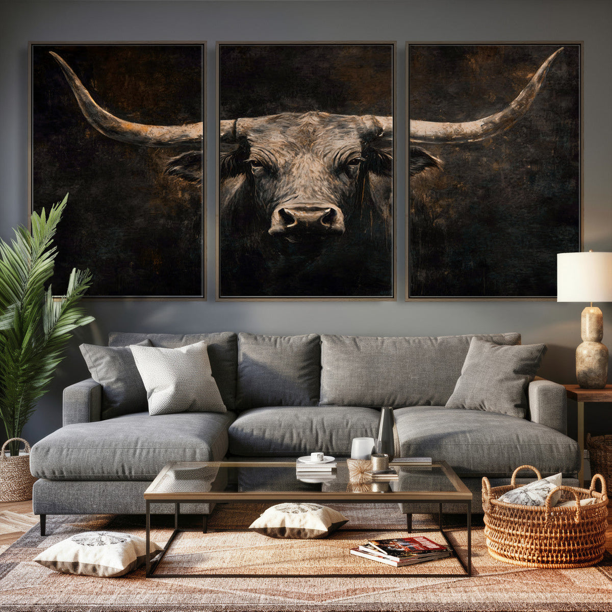 Vintage Longhorn Bull Wall Art Canvas Print – Rustic Western