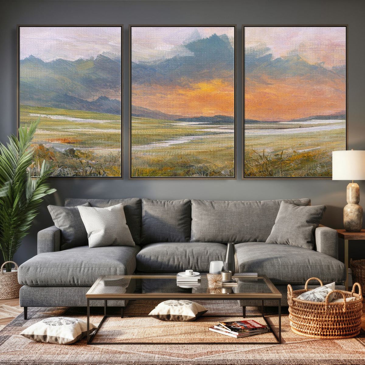 Mountain Sunset Wall Art Canvas Print Vintage Landscape