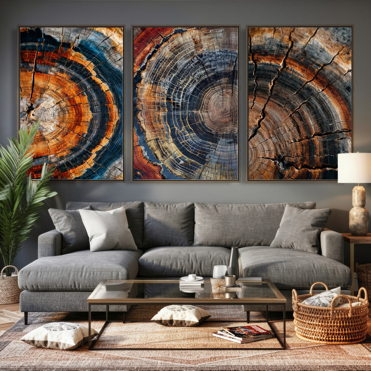 Tree Ring Triptych Canvas Wall Art — Set of 3 Wood Grain