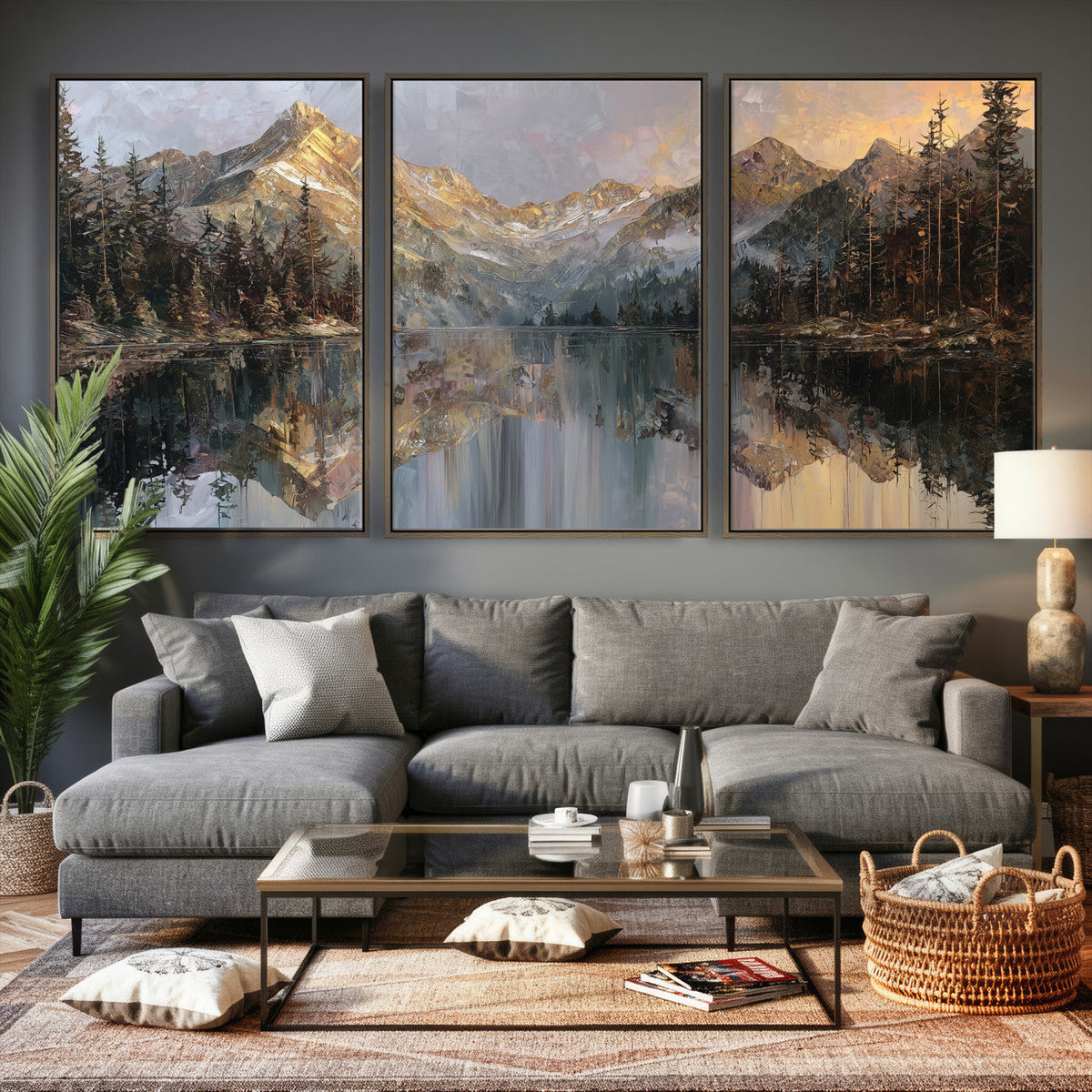 Drip Style Forest Lake Gold Art — Abstract Expressionist