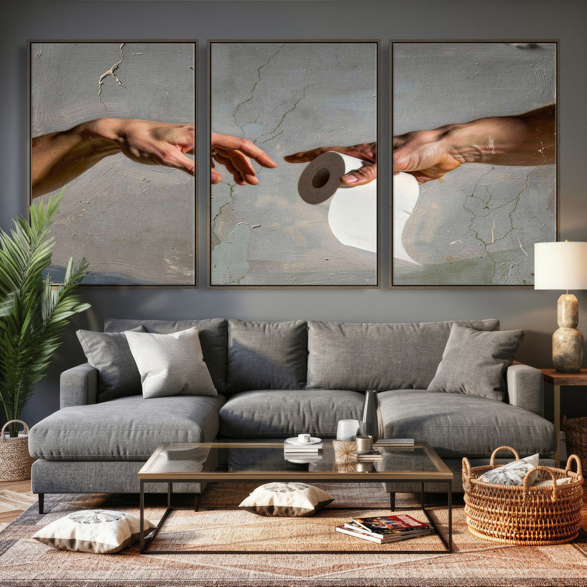 Funny Bathroom Wall Art Canvas, Creation of Toilet Paper