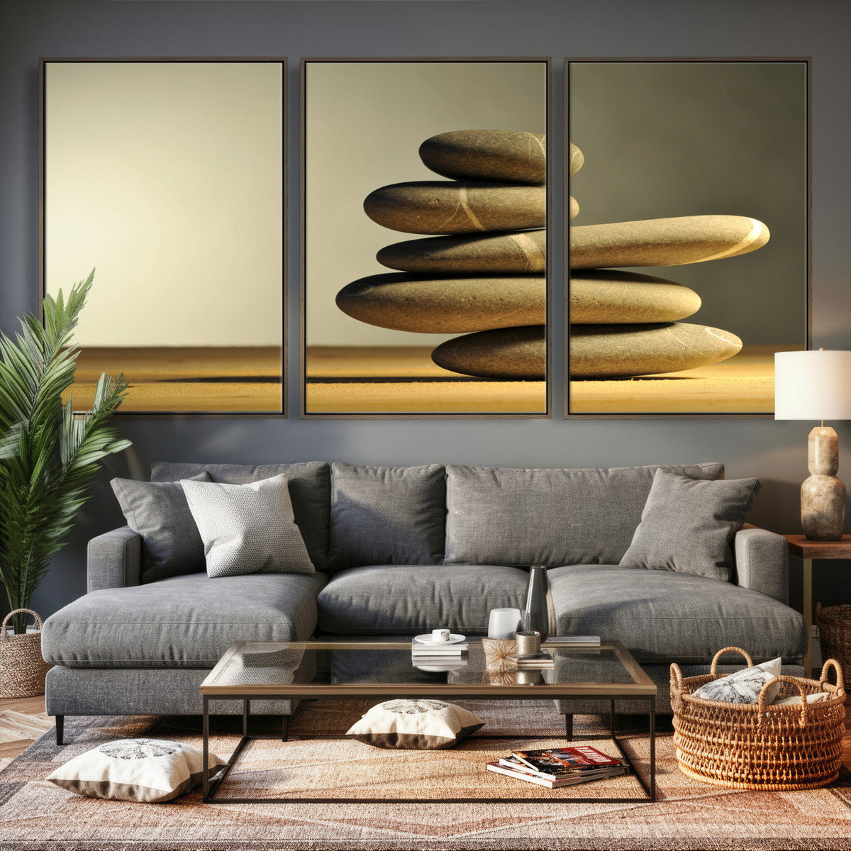 Zen Stone Wall Art Canvas Print, Balanced Rock Stack Framed
