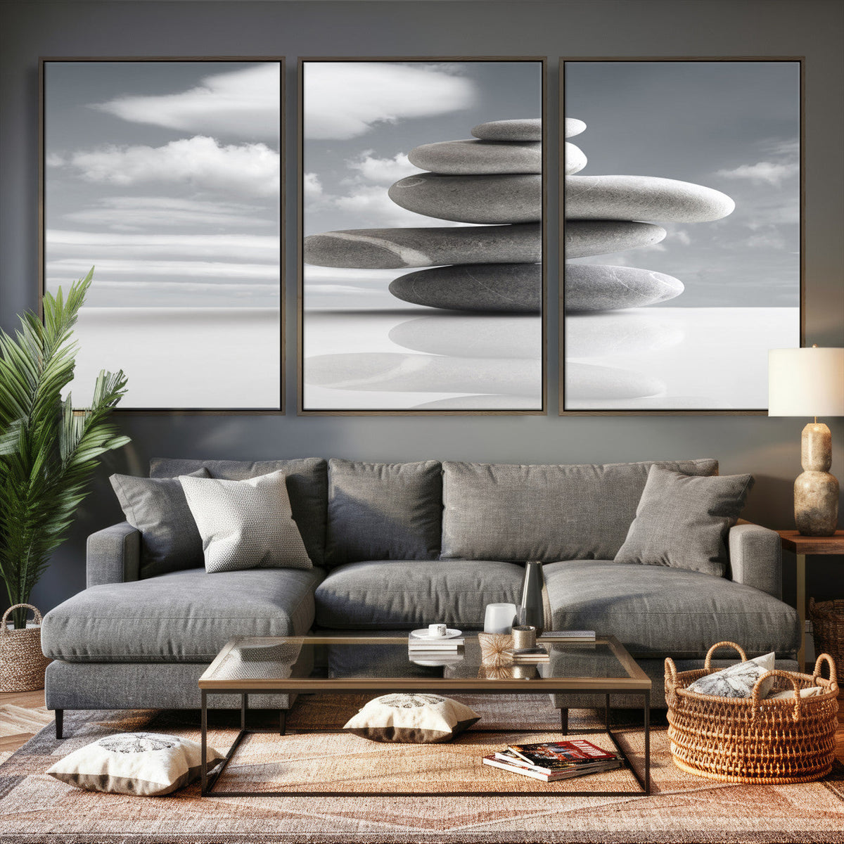 Zen Stone Wall Art Canvas Print, Balanced Rock Stack Framed