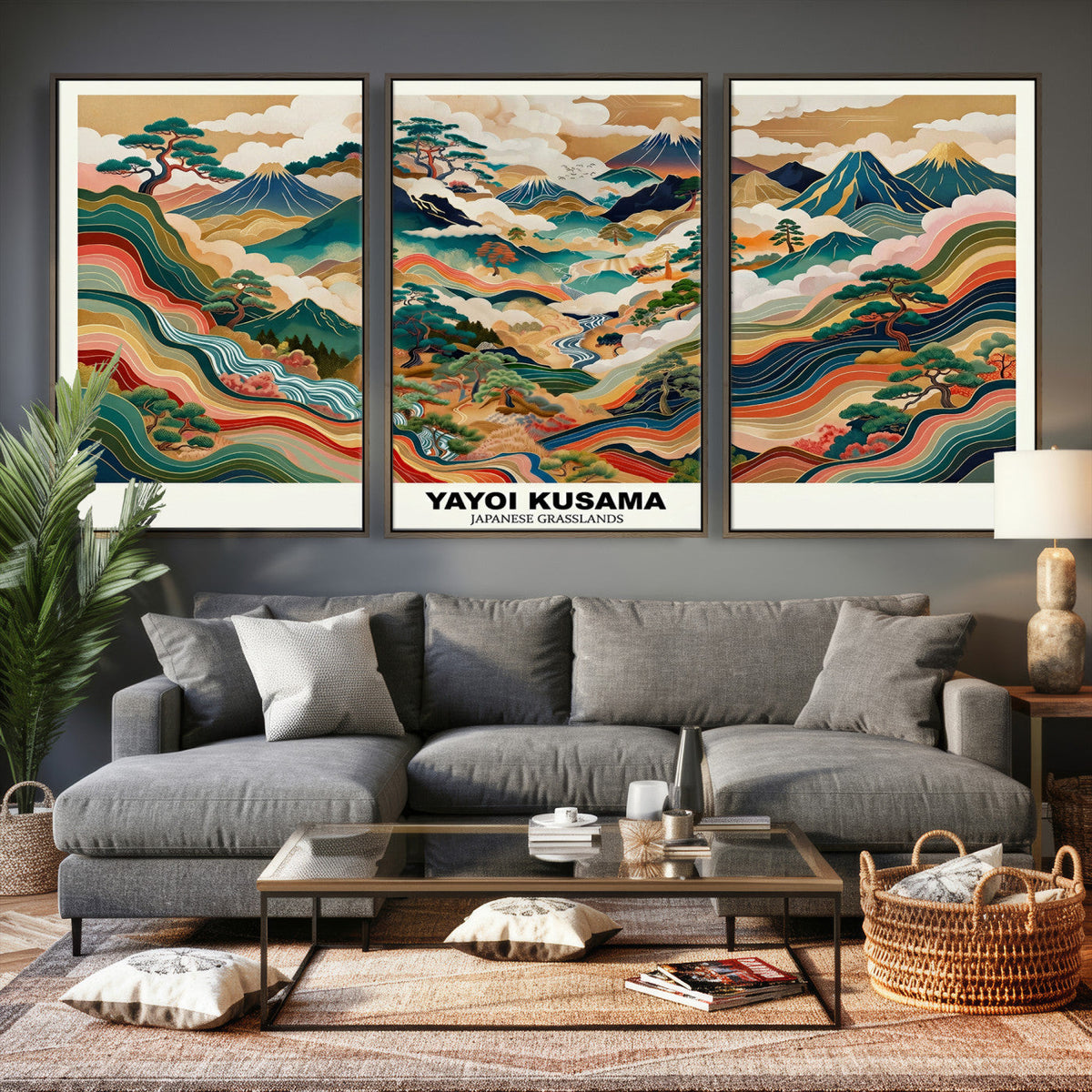 Japanese Grasslands Canvas Wall Art, Kusama Inspired