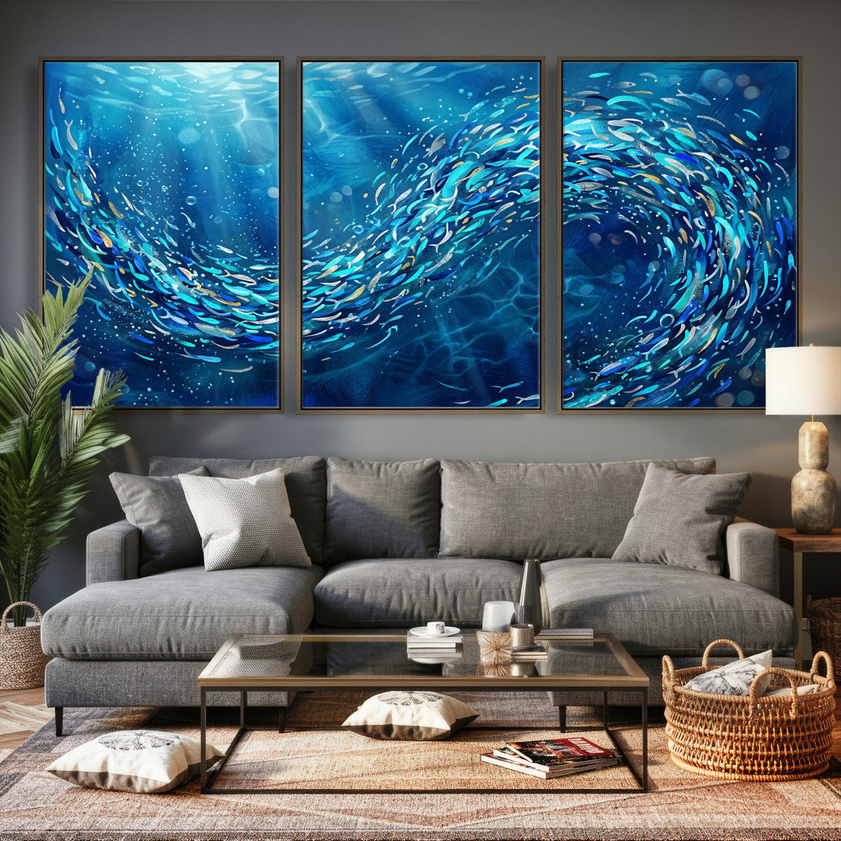 School of Fish Canvas Print | Blue Ocean Underwater Wall Art