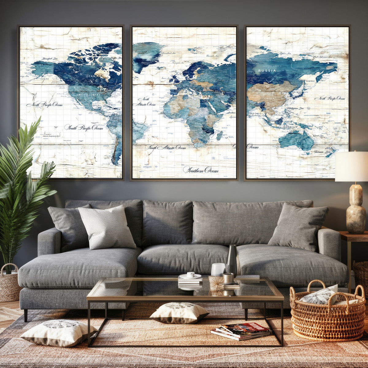 Watercolor World Map Canvas Wall Art Print – Abstract