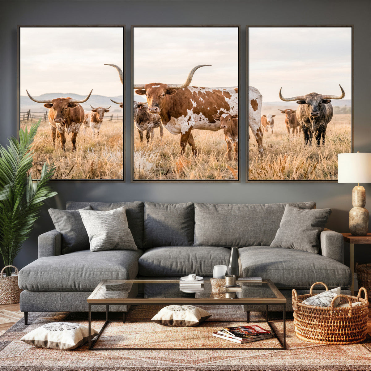 Texas Longhorn Canvas Wall Art, Rustic Farm Animal Photography Print, Farmhouse Country Decor, Western Ranch Art