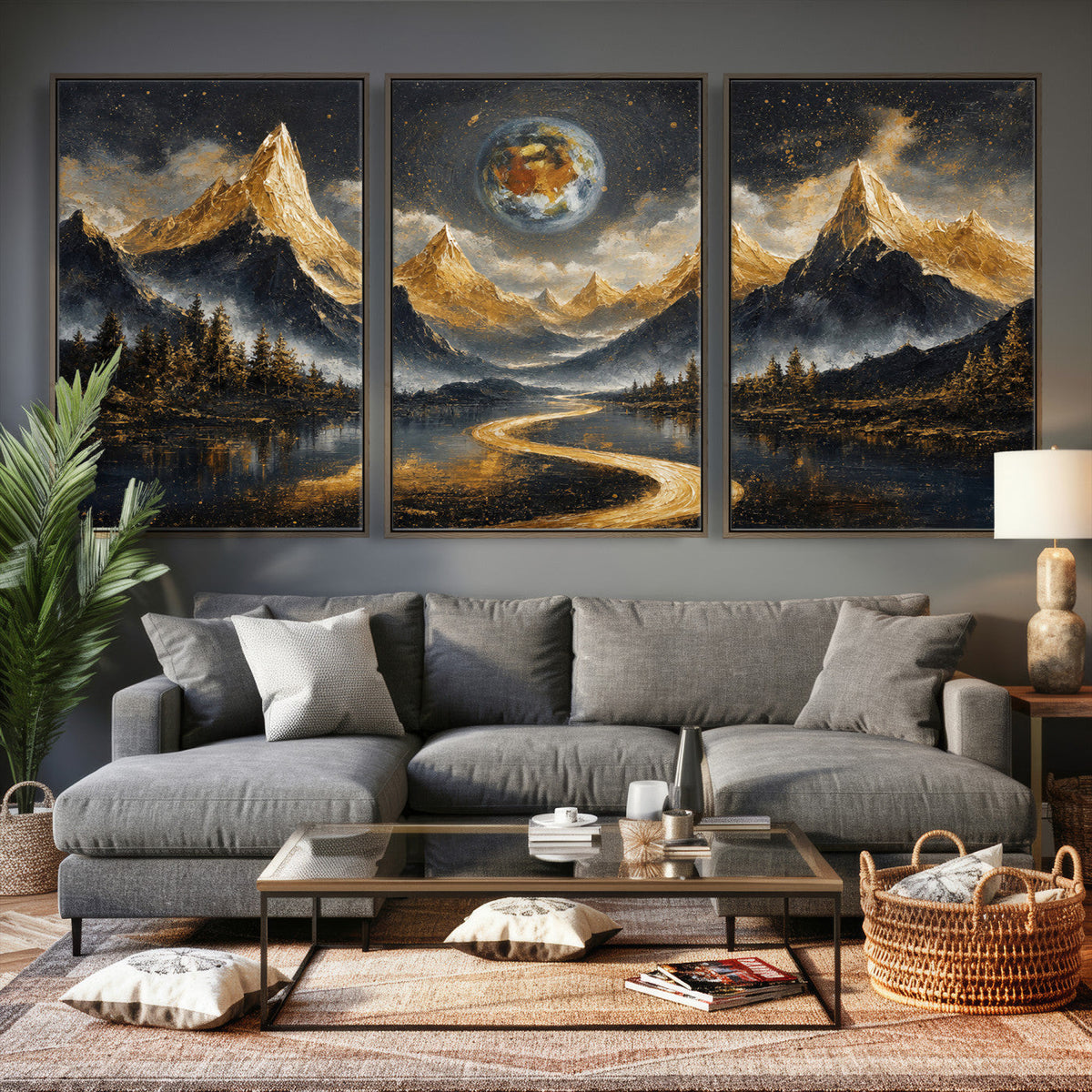 Abstract Mountain Wall Art Canvas Print Modern Landscape Painting Print