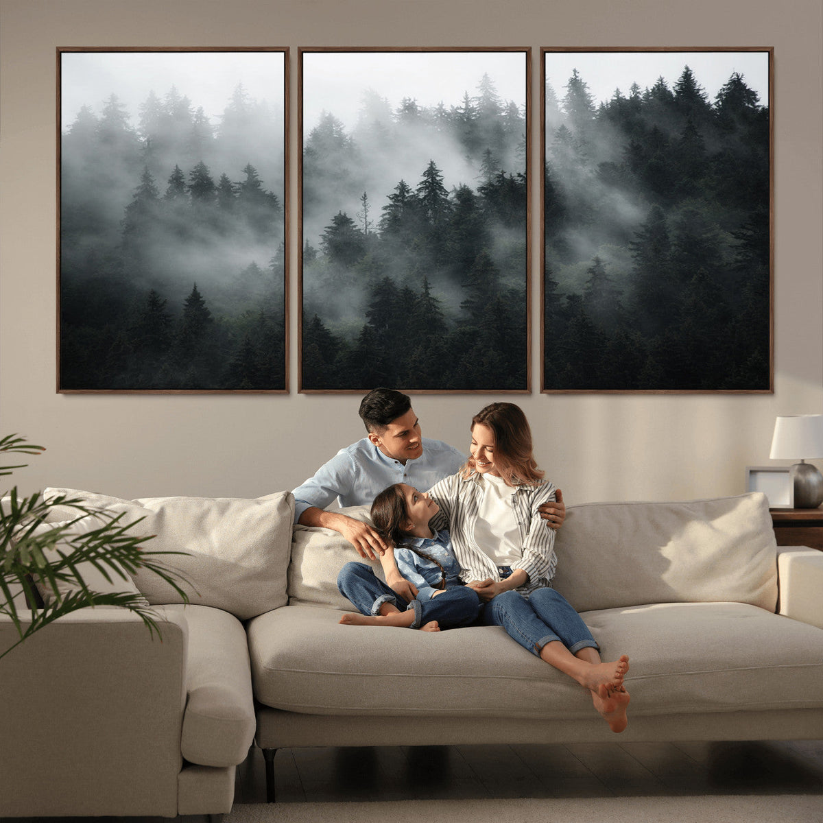 Foggy Forest Wall Art Canvas Print | 3 Panel Large Misty