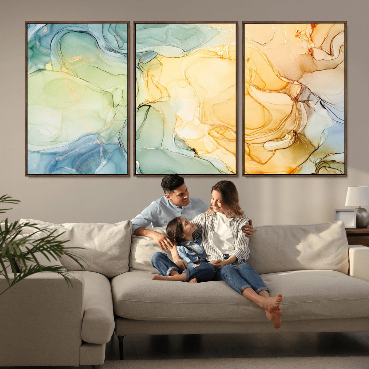 Green and Yellow Marble Fluid Effect Wall Art, Green and