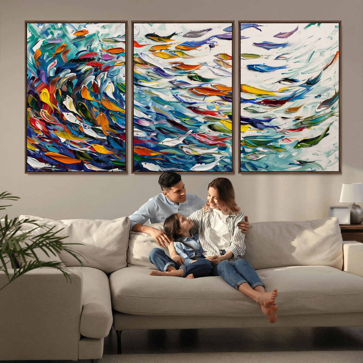 Modern Abstract Fish Shoal Wall Art Canvas Print, Colorful
