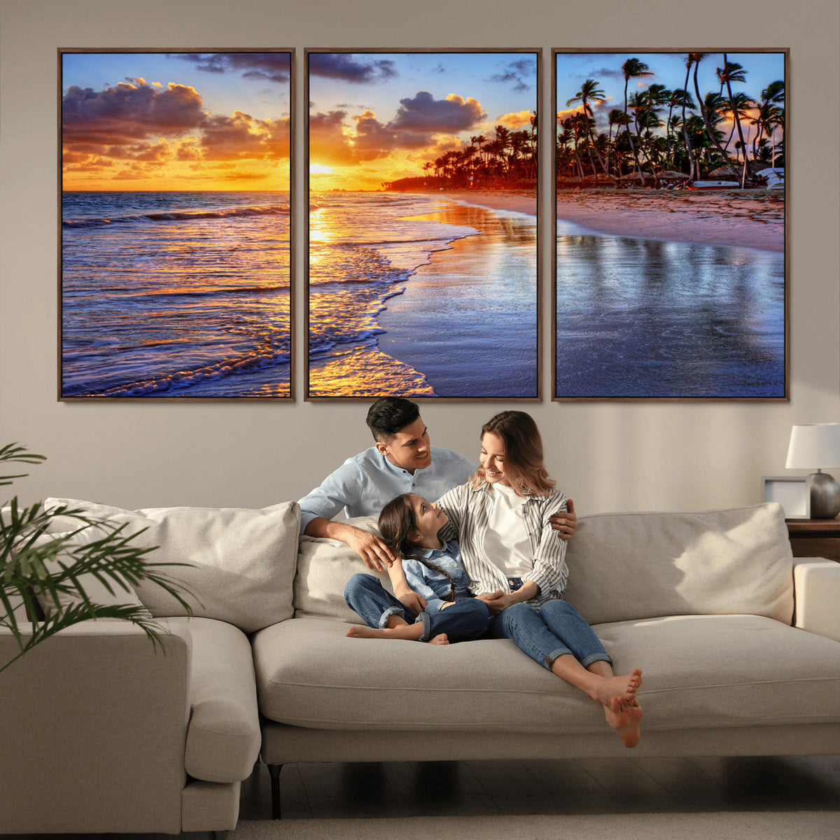 Serene Beach Sunset Wall Art Canvas- Coastal Seascape Print