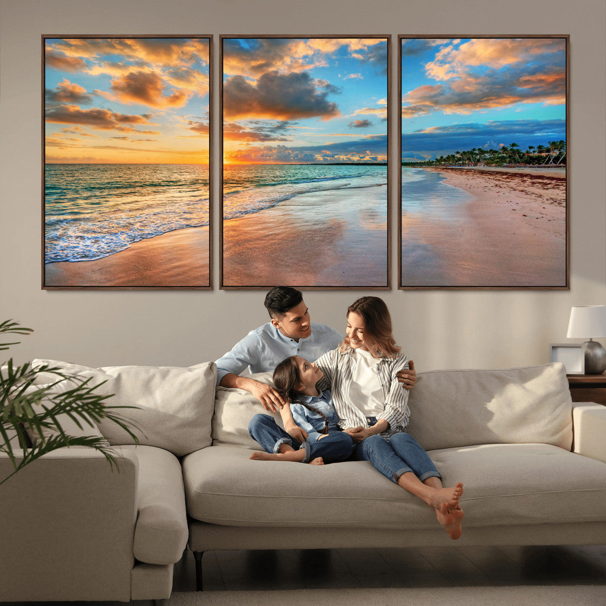 Serene Beach Sunset Wall Art | Coastal Ocean Canvas Print |