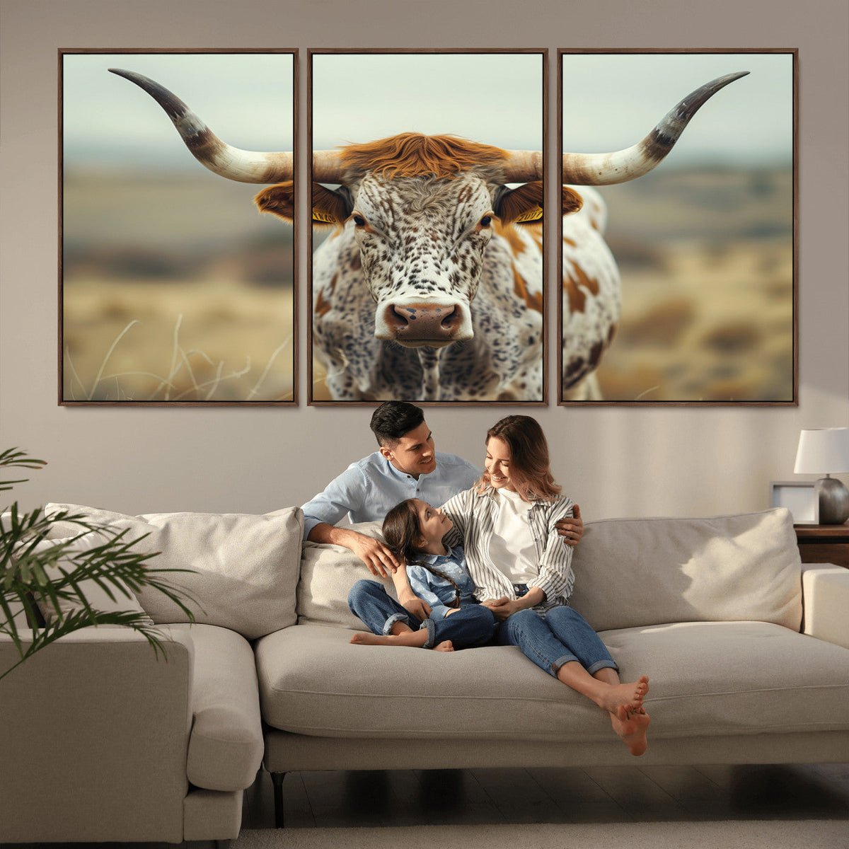 Texas Cow Longhorn Wall Art Canvas Print for Farm House Wall