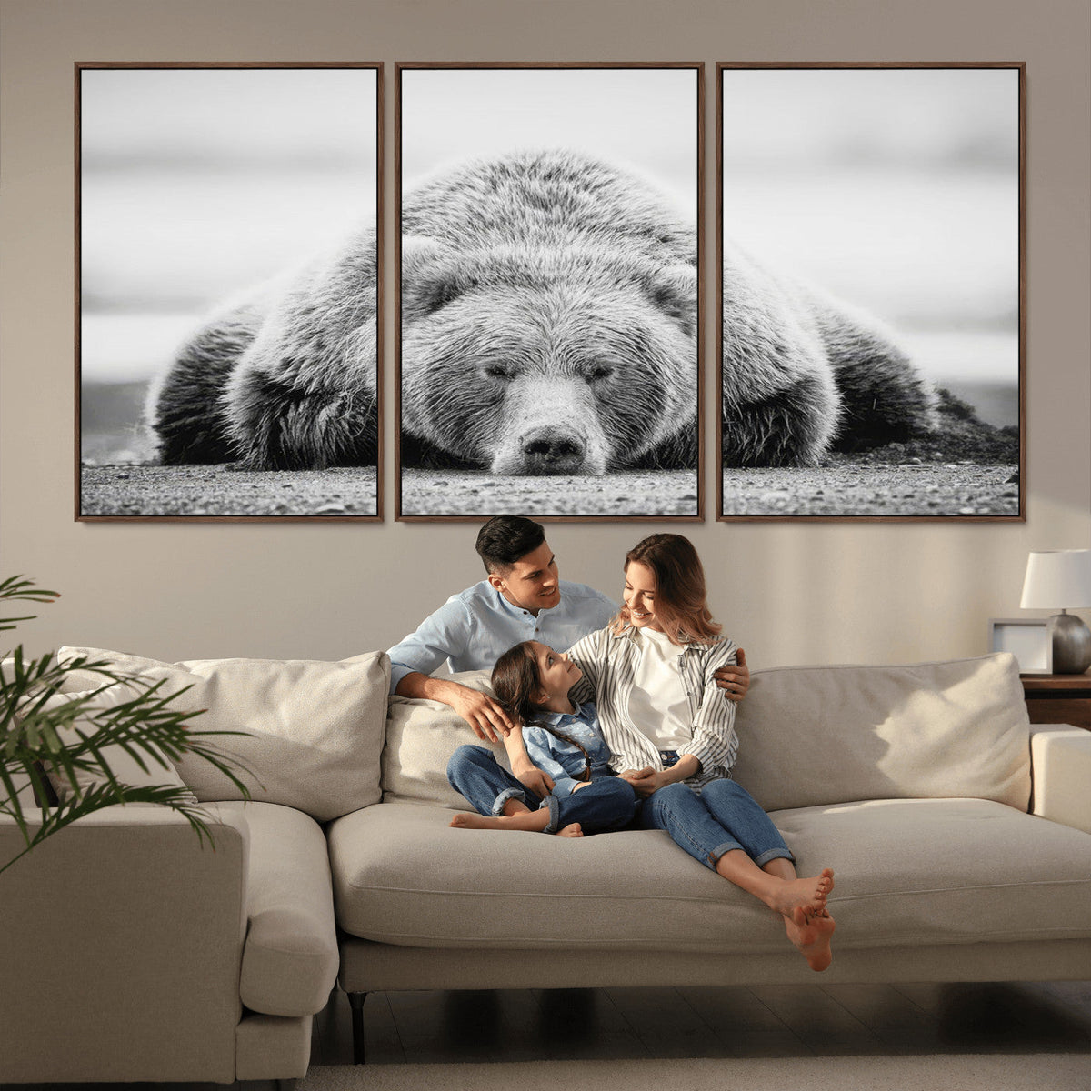 Resting Grizzly Bear Wall Art Canvas Print – Majestic Lazy